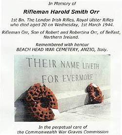 Harold Orr Memorial in Anzio, Italy, died March 1, 1944